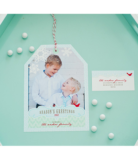 Holiday Photo Hangtag Printable Card - Winter Wonderland Chevron in Aqua Mint and Red - Signature Design